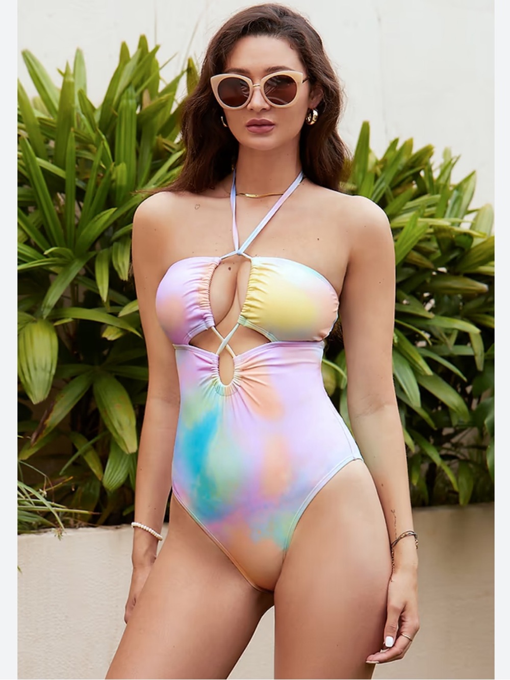 Cupshe Rainbow Cutout Swimsuit Malibu Barbie Beach Medium Bathing Suit